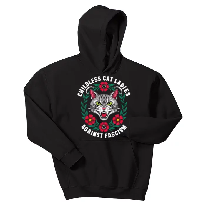 Childless Cat Ladies Against Fascism Flowers Kids Hoodie