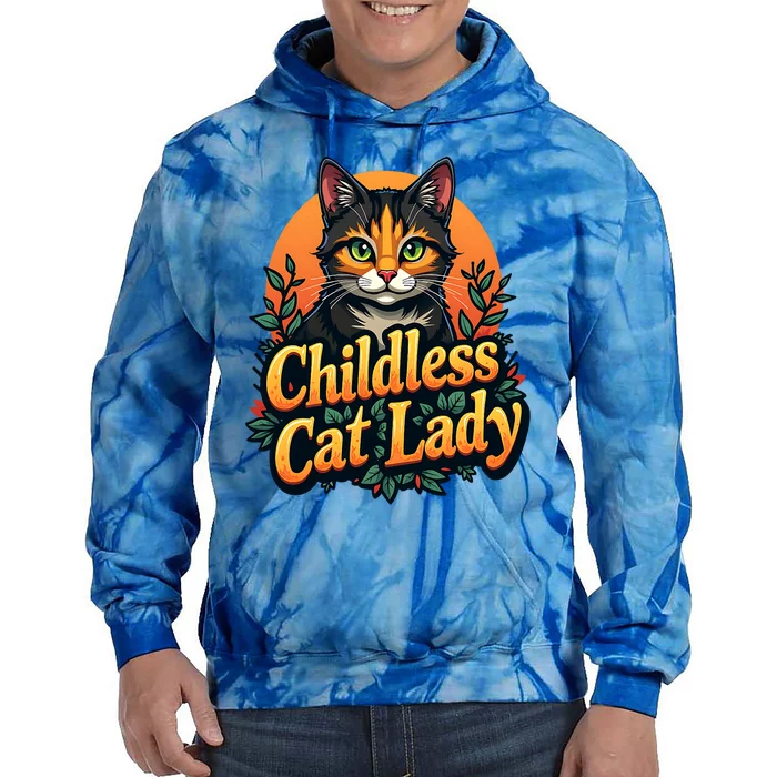 Childless Cat Lady Funny Cat Lover Tie Dye Hoodie