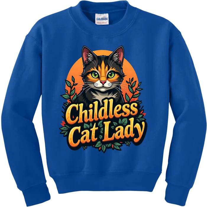 Childless Cat Lady Funny Cat Lover Kids Sweatshirt