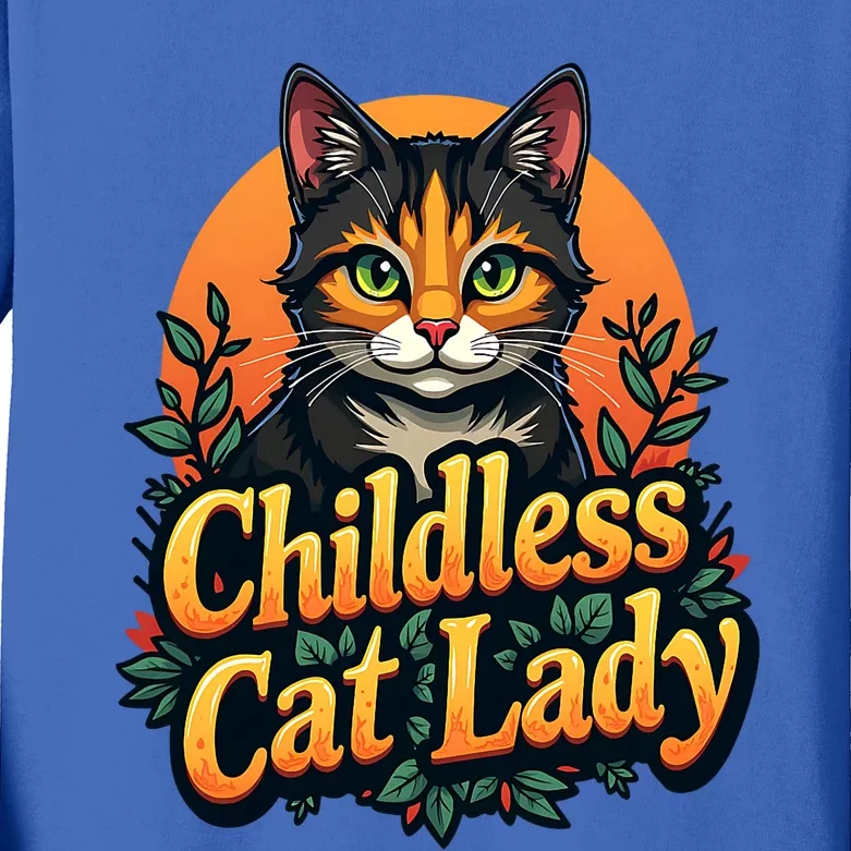 Childless Cat Lady Funny Cat Lover Kids Long Sleeve Shirt