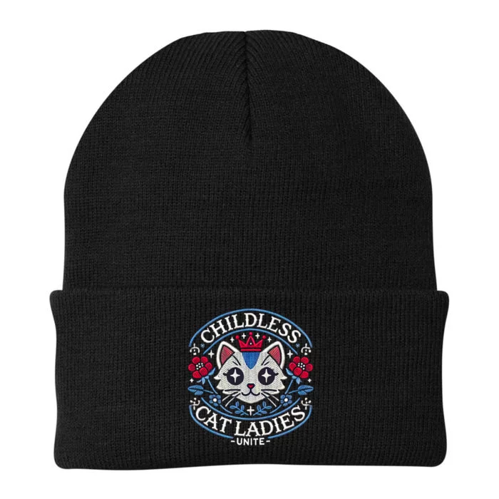 Childless Cat Ladies Unite Cute Vintage Top Hilarious Election 2024 Apparel Knit Cap Winter Beanie