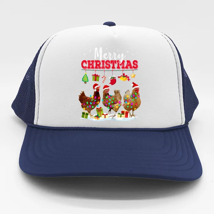 Chicken Christmas Lights Merry Xmas Family Matching Pajama Trucker Hat