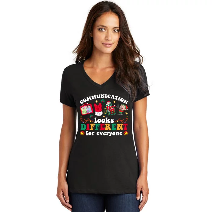 Christmas Communication Looks Different For Everyone Slp Women's V-Neck T-Shirt