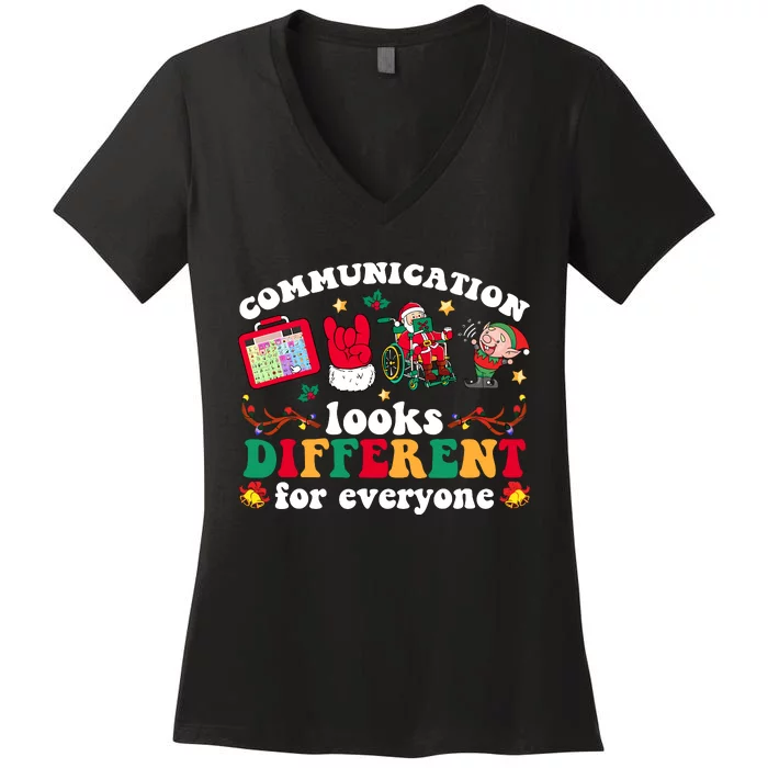 Christmas Communication Looks Different For Everyone Slp Women's V-Neck T-Shirt