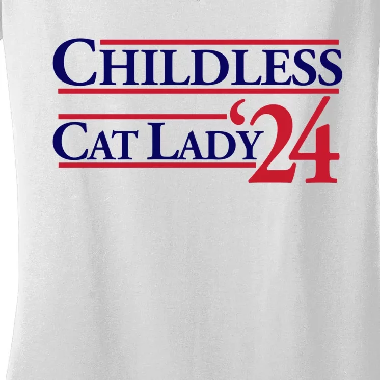 Childless Cat Lady 2024 Women's V-Neck T-Shirt