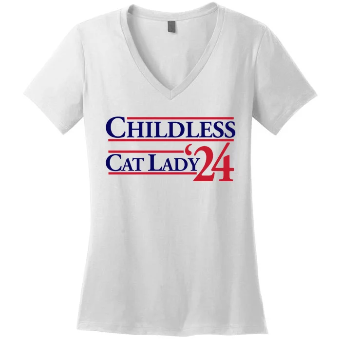 Childless Cat Lady 2024 Women's V-Neck T-Shirt