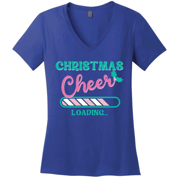 Christmas Cheer Loading Holiday Apparel Retro Pink And Green Gift Women's V-Neck T-Shirt