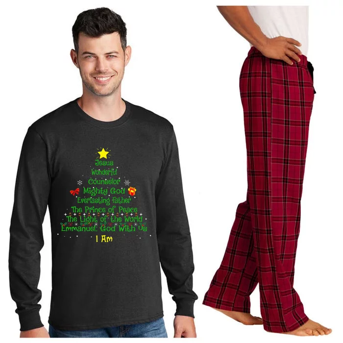 Christian Christmas Lover Bible Names of Jesus Tree Long Sleeve Pajama Set