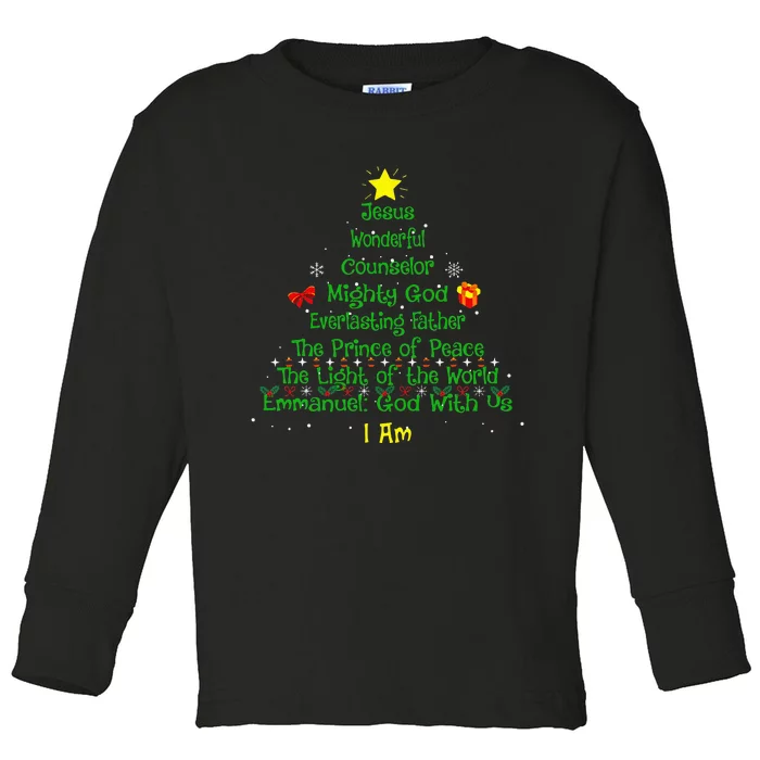 Christian Christmas Lover Bible Names of Jesus Tree Toddler Long Sleeve Shirt