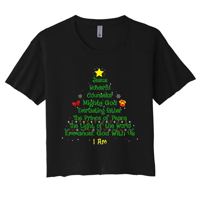 Christian Christmas Lover Bible Names of Jesus Tree Women's Crop Top Tee