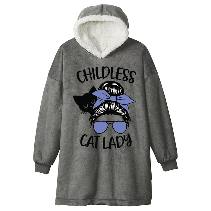 Childless Cat Lady Messy Bun Hooded Wearable Blanket