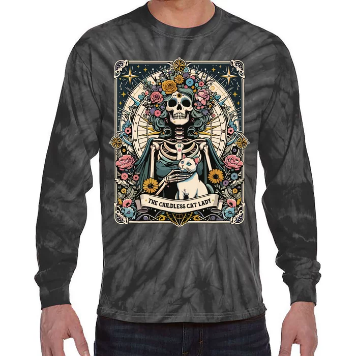 Childless Cat Lady Tarot Card Tie-Dye Long Sleeve Shirt