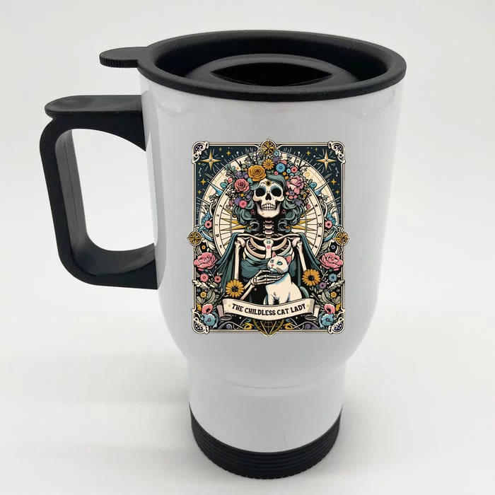 Childless Cat Lady Tarot Card Front & Back Stainless Steel Travel Mug