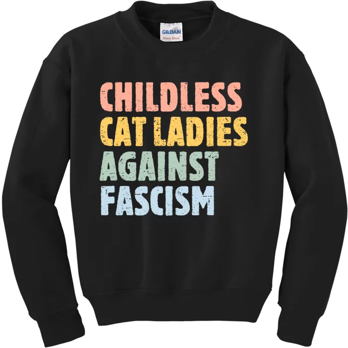 Childless Cat Ladies Against Fascism Kamala Harris 2024 Kids Sweatshirt