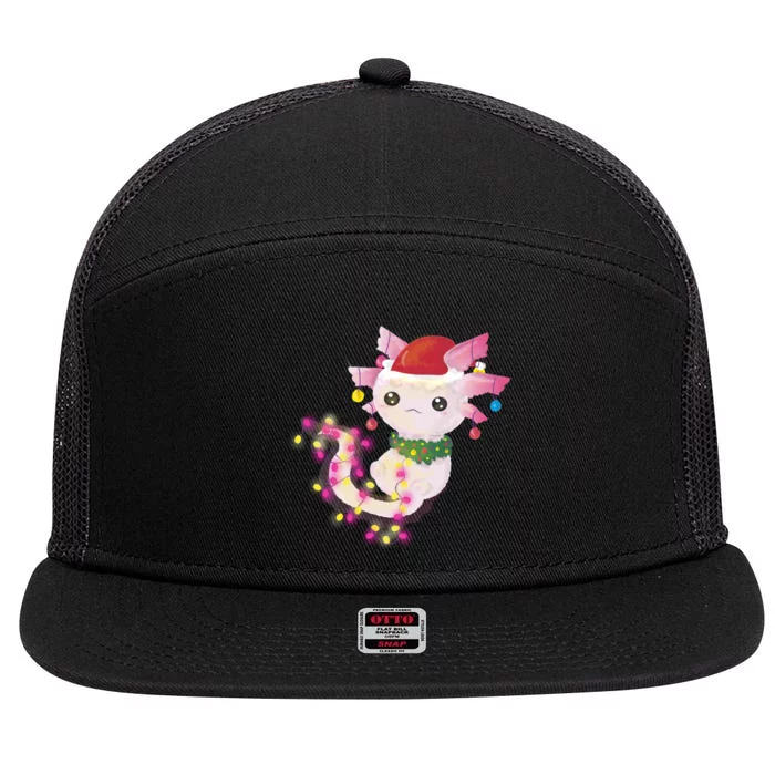 Cute Christmas Lights Axolotl 7 Panel Mesh Trucker Snapback Hat