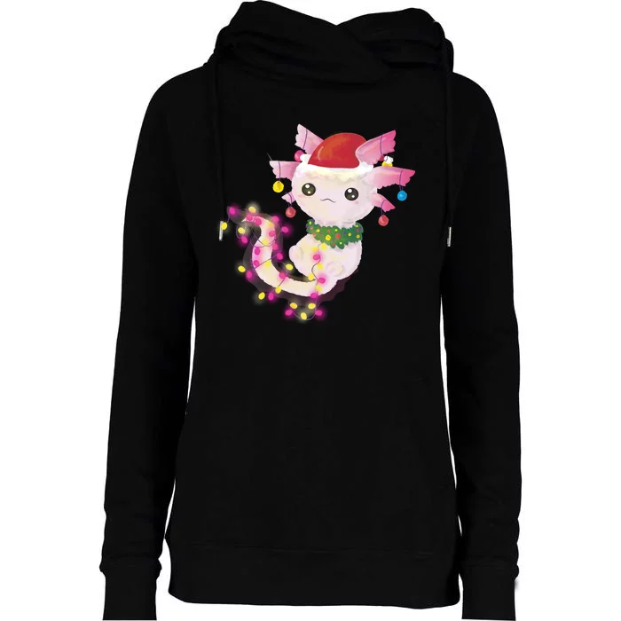 Cute Christmas Lights Axolotl Womens Funnel Neck Pullover Hood