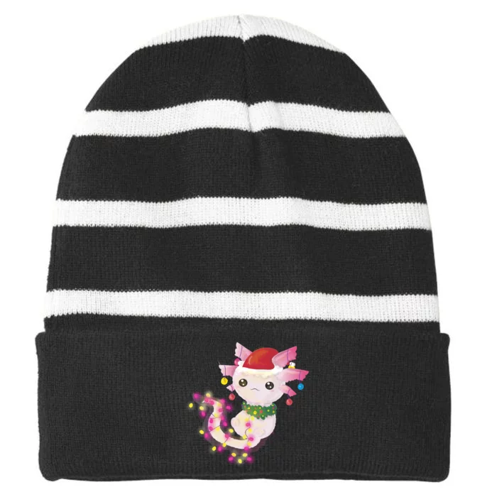 Cute Christmas Lights Axolotl Striped Beanie with Solid Band