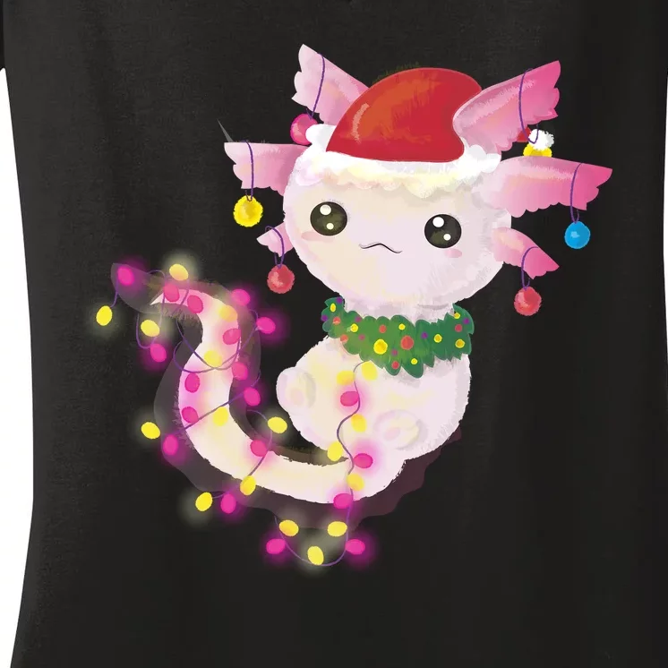 Cute Christmas Lights Axolotl Women's V-Neck T-Shirt