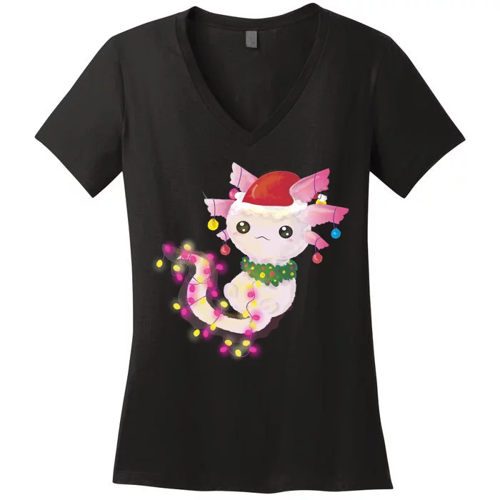 Cute Christmas Lights Axolotl Women's V-Neck T-Shirt