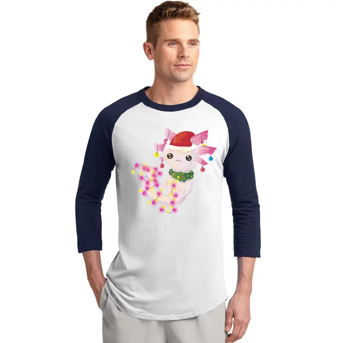 Cute Christmas Lights Axolotl Baseball Sleeve Shirt