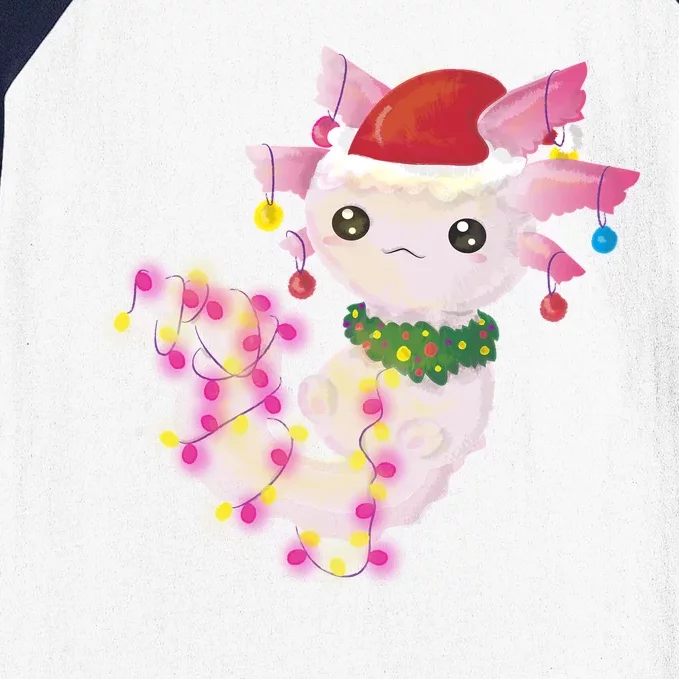 Cute Christmas Lights Axolotl Baseball Sleeve Shirt