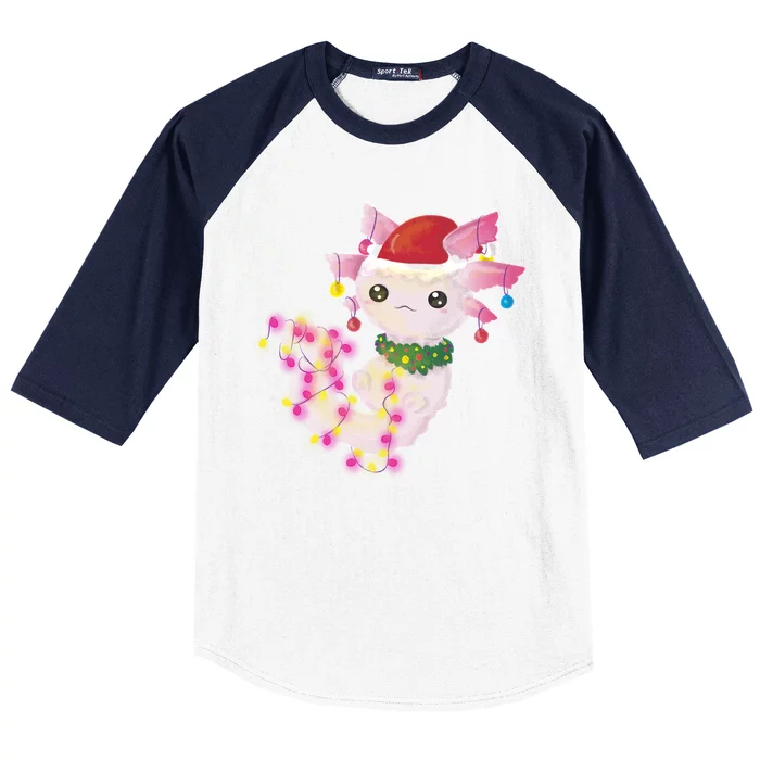 Cute Christmas Lights Axolotl Baseball Sleeve Shirt