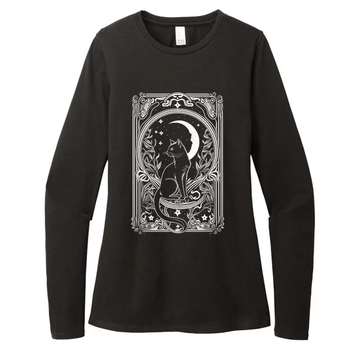 Cute Cat Lover Moon Tarot Card Cat Tarot Card Crescet Moon Womens CVC Long Sleeve Shirt