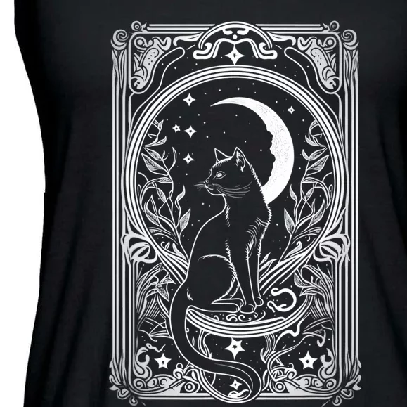 Cute Cat Lover Moon Tarot Card Cat Tarot Card Crescet Moon Ladies Essential Flowy Tank