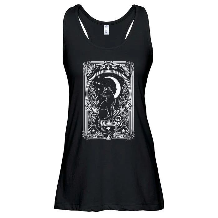 Cute Cat Lover Moon Tarot Card Cat Tarot Card Crescet Moon Ladies Essential Flowy Tank