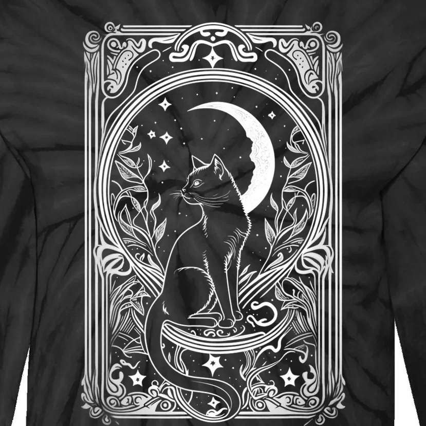 Cute Cat Lover Moon Tarot Card Cat Tarot Card Crescet Moon Tie-Dye Long Sleeve Shirt