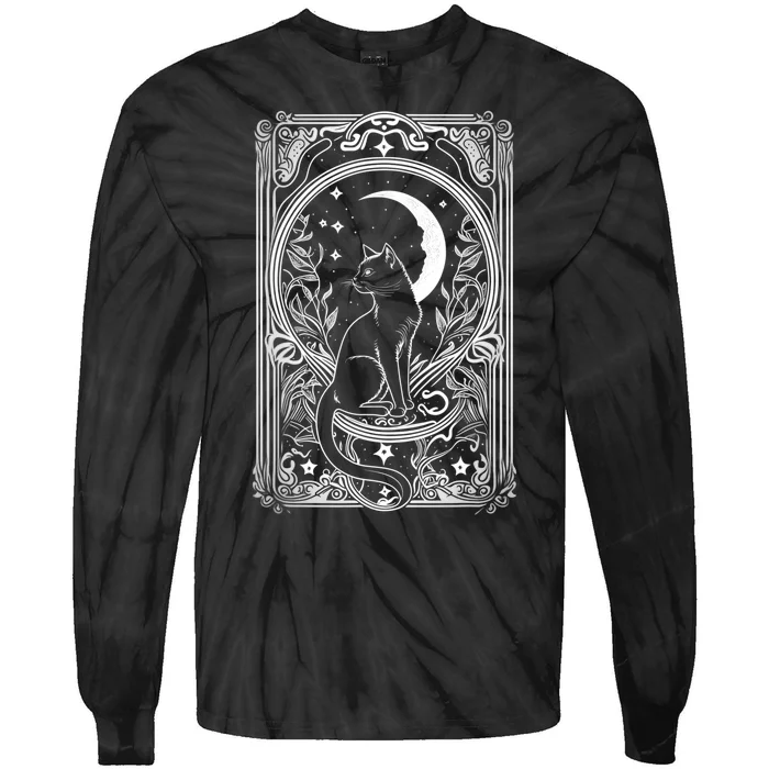 Cute Cat Lover Moon Tarot Card Cat Tarot Card Crescet Moon Tie-Dye Long Sleeve Shirt