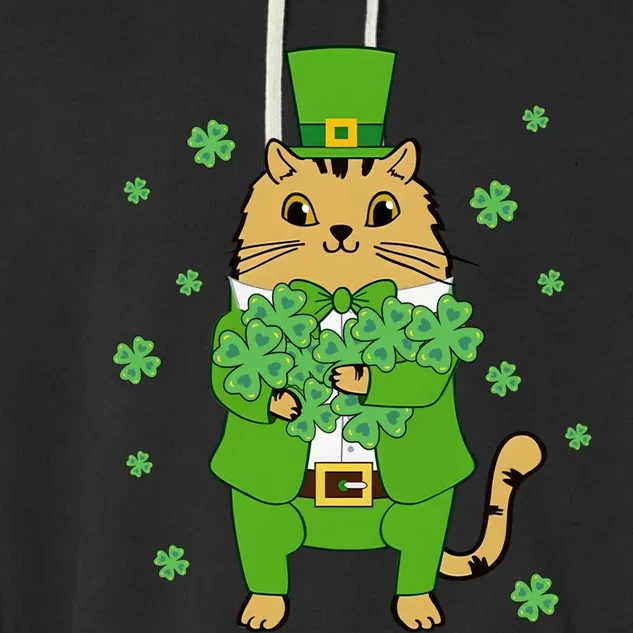 Cute Cat Leprechaun Lucky Shamrock Clover St Patrick's Day Cool Gift Garment-Dyed Fleece Hoodie