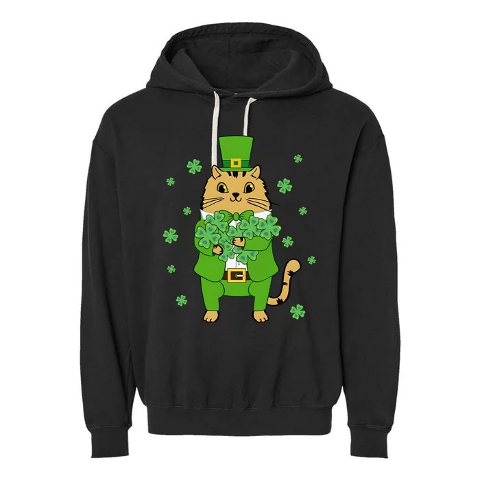 Cute Cat Leprechaun Lucky Shamrock Clover St Patrick's Day Cool Gift Garment-Dyed Fleece Hoodie