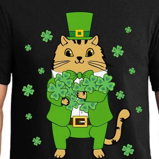 Cute Cat Leprechaun Lucky Shamrock Clover St Patrick's Day Cool Gift Pajama Set