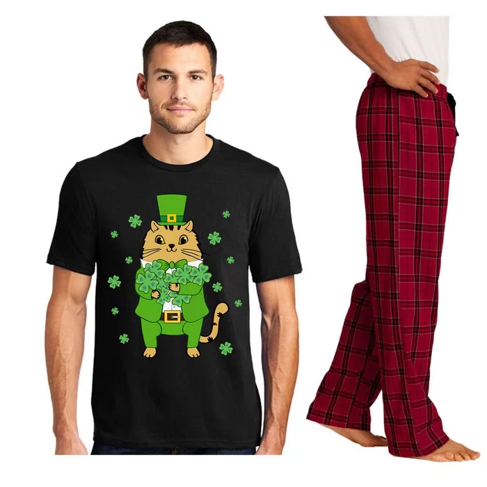 Cute Cat Leprechaun Lucky Shamrock Clover St Patrick's Day Cool Gift Pajama Set