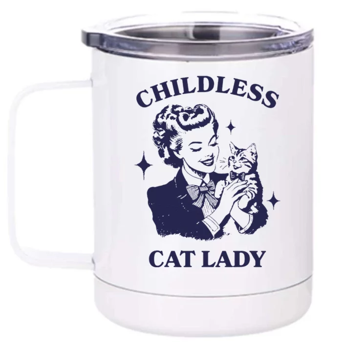 Childless Cat Lady Kamala 2024 Harris Feminist Women Rights Gift Front & Back 12oz Stainless Steel Tumbler Cup