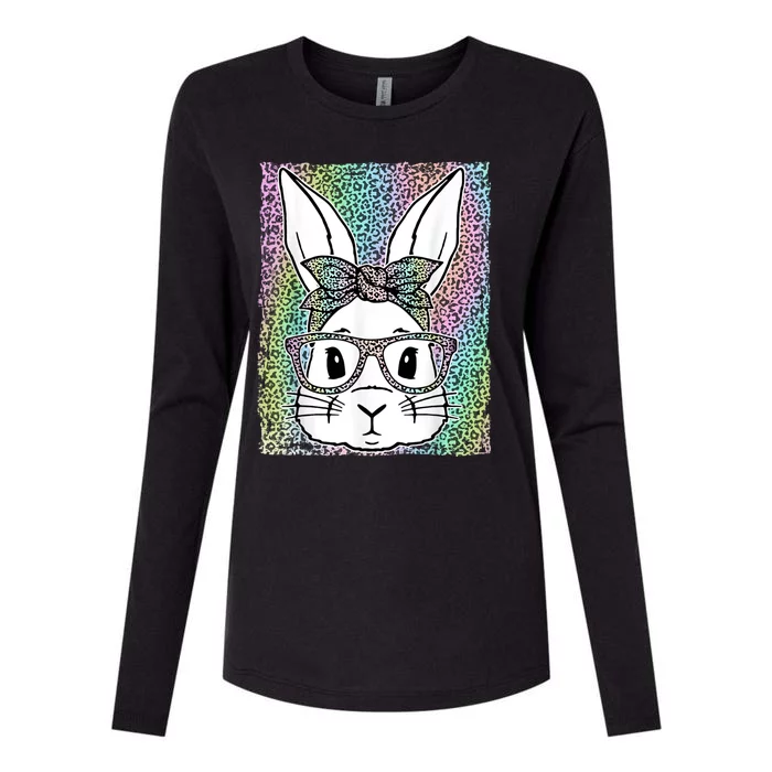 Cute Colorful Leopard Easter Bunny Glasses Headband Womens Cotton Relaxed Long Sleeve T-Shirt