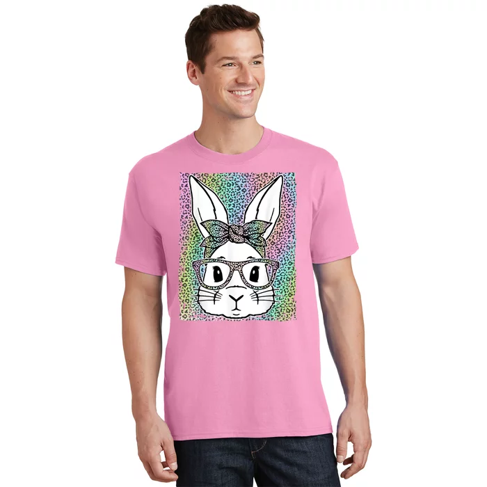 Cute Colorful Leopard Easter Bunny Glasses Headband T-Shirt