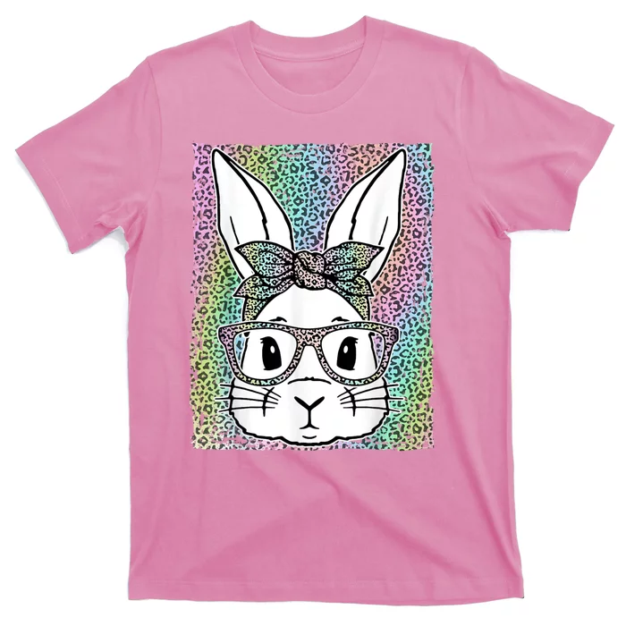 Cute Colorful Leopard Easter Bunny Glasses Headband T-Shirt