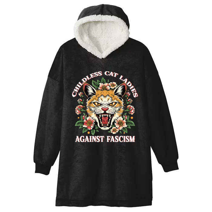 Childless Cat Ladies Against Fascism Hooded Wearable Blanket