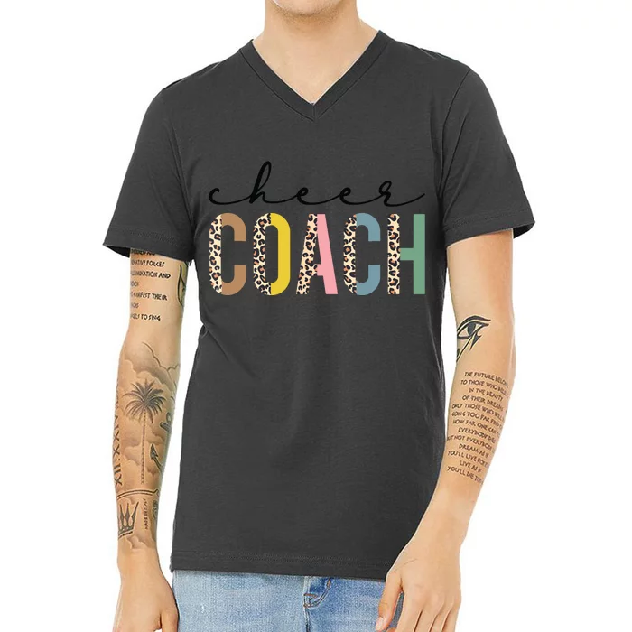 Cheer Coach Leopard Cheerleading Props Cute Cheer For Coach V-Neck T-Shirt