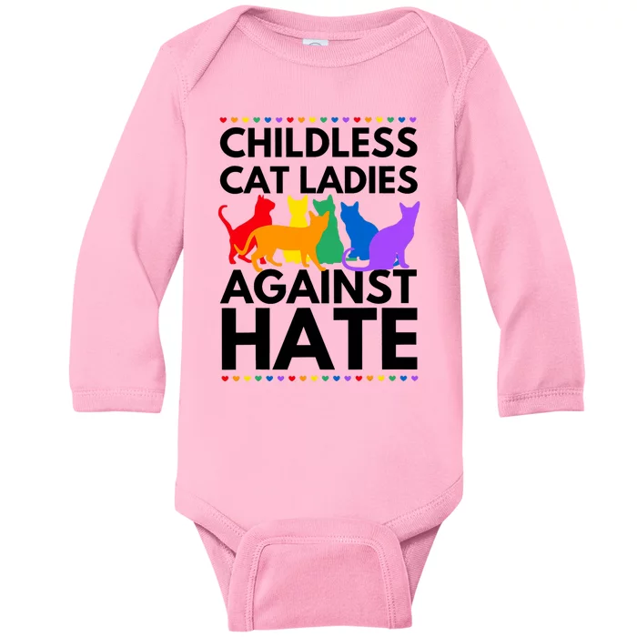 Childless Cat Ladies Against Hate Vote For Kamala Harris Baby Long Sleeve Bodysuit