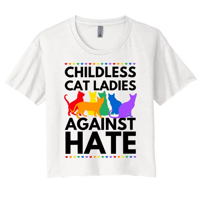 Childless Cat Ladies Against Hate Vote For Kamala Harris Women's Crop Top Tee