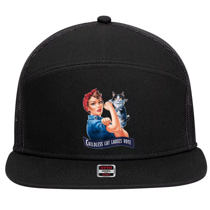 Childless Cat Ladies Vote Rosie The Riveter 7 Panel Mesh Trucker Snapback Hat