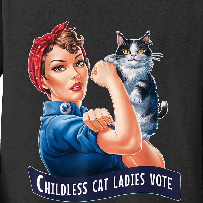 Childless Cat Ladies Vote Rosie The Riveter Kids Long Sleeve Shirt