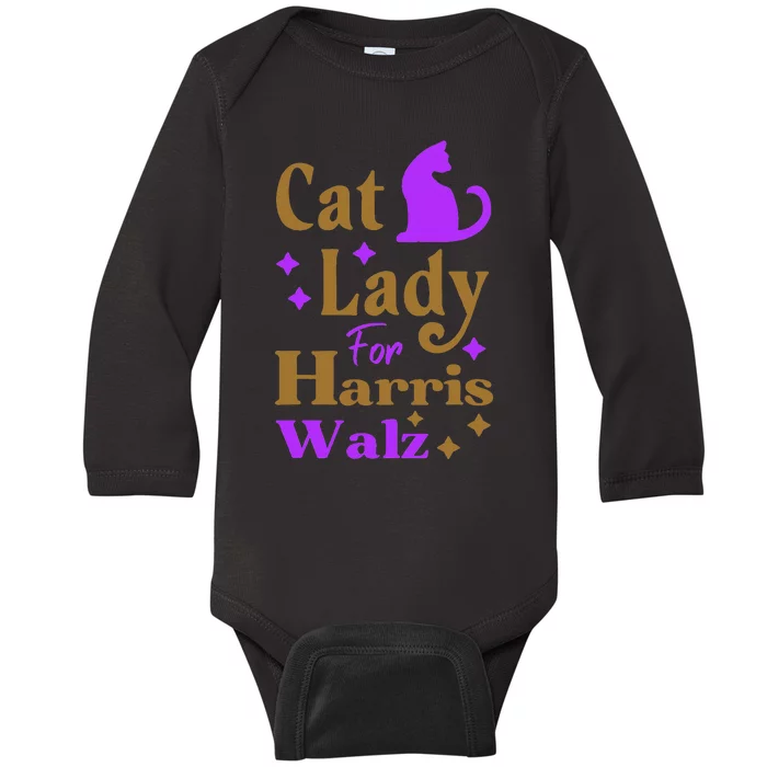 Childless Cat Lady For Kamala Harris Tim Walz Waltz 2024 Baby Long Sleeve Bodysuit