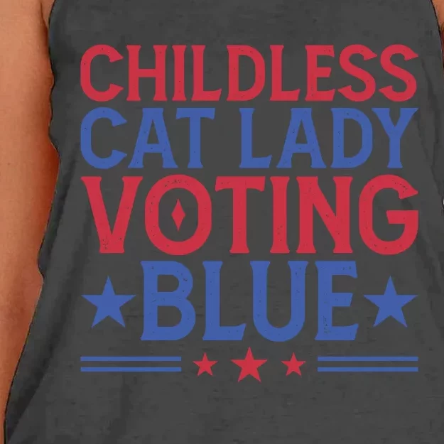 Childless Cat Lady Voting Blue Graphic Women's Knotted Racerback Tank