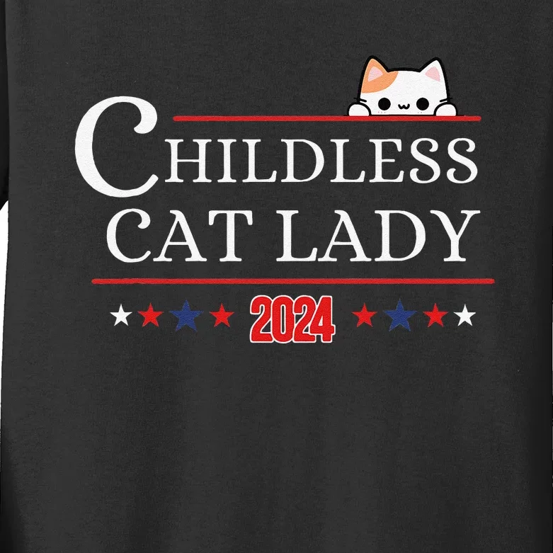 Childless Cat Lady 2024 Gift Kids Long Sleeve Shirt