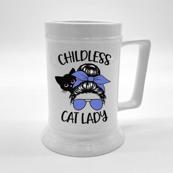 Childless Cat Lady Messy Bun Cat Mom Gift Front & Back Beer Stein