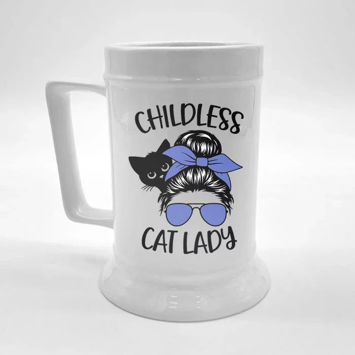 Childless Cat Lady Messy Bun Cat Mom Gift Front & Back Beer Stein